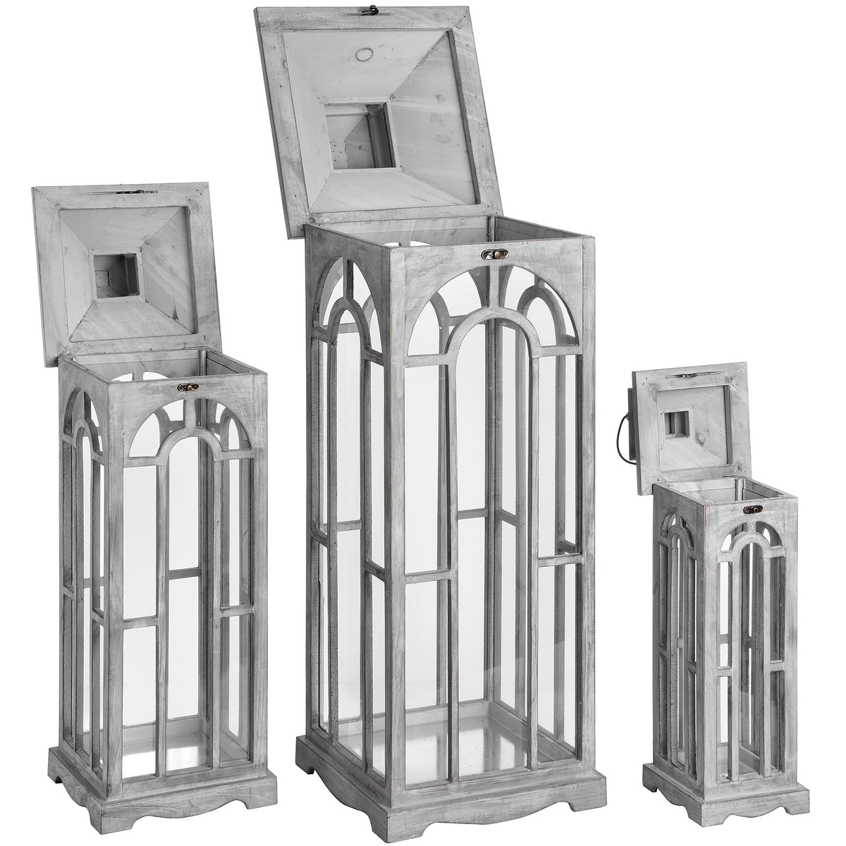 Set Of Three Wooden Lanterns With Archway Design - view 5