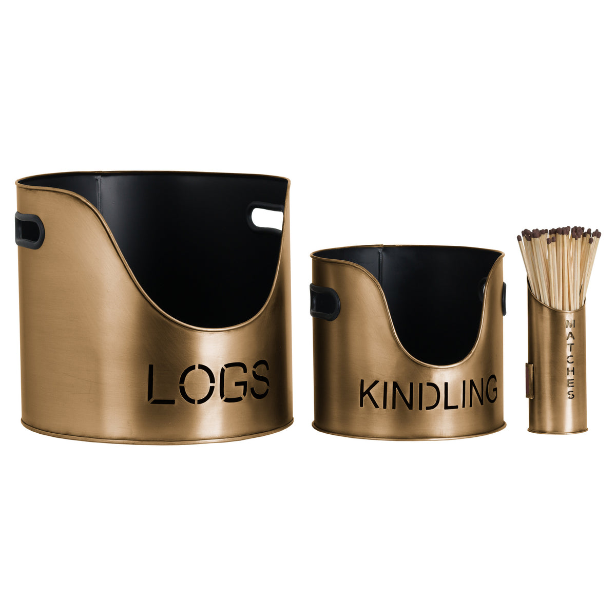 Bronze Finish Logs And Kindling Buckets & Matchstick Holder - view 2