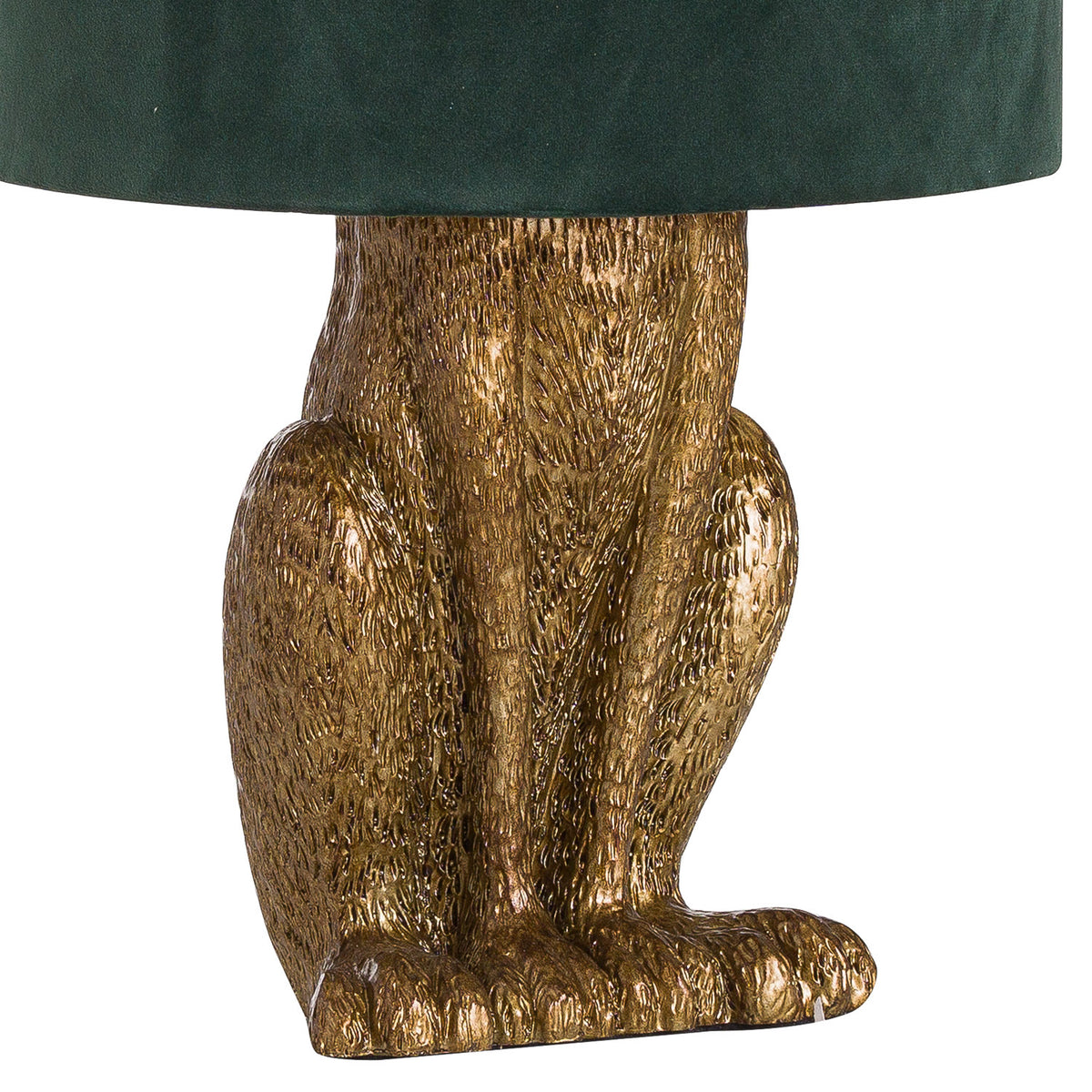 Antique Gold Hare Table Lamp With Green Velvet Shade - view 2