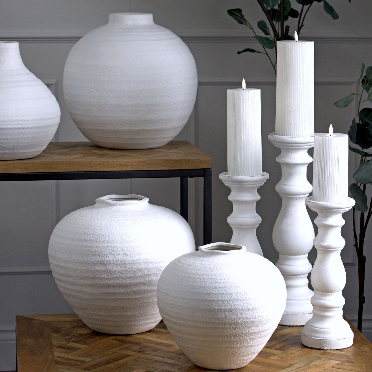 Matt White Large Ceramic Column Candle Holder - view 3