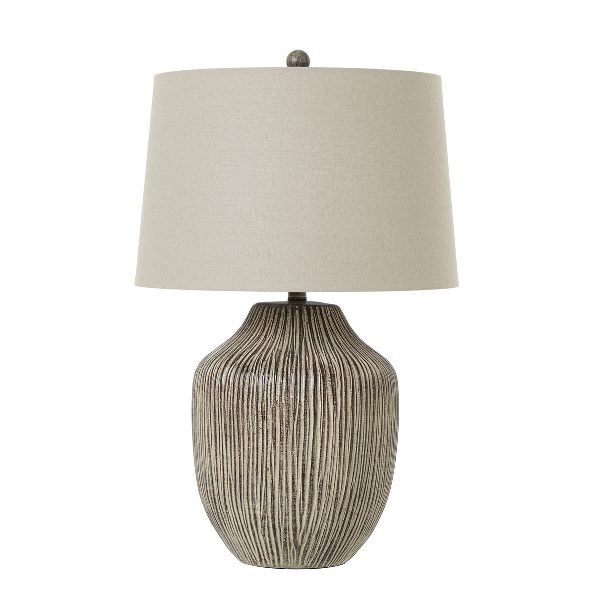 Ochre Carved Textured Table Lamp With Linen Shade - view 2