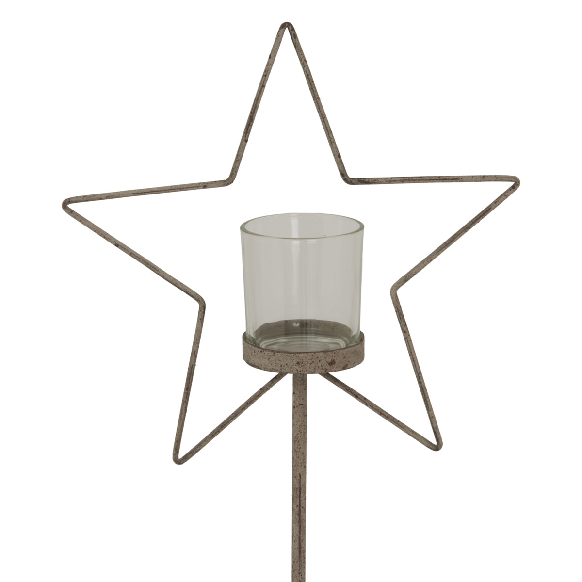 Large Natural Rustic Star on Wood Stand with Glass Votive - view 2
