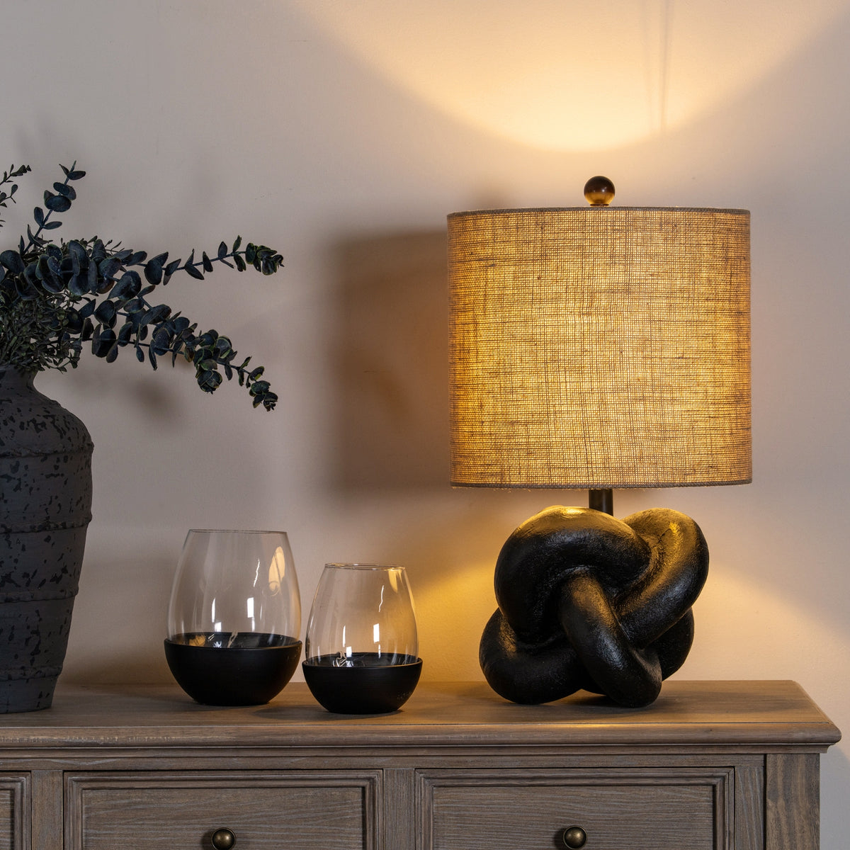 Black Knot Table Lamp With Hessian Shade - view 2