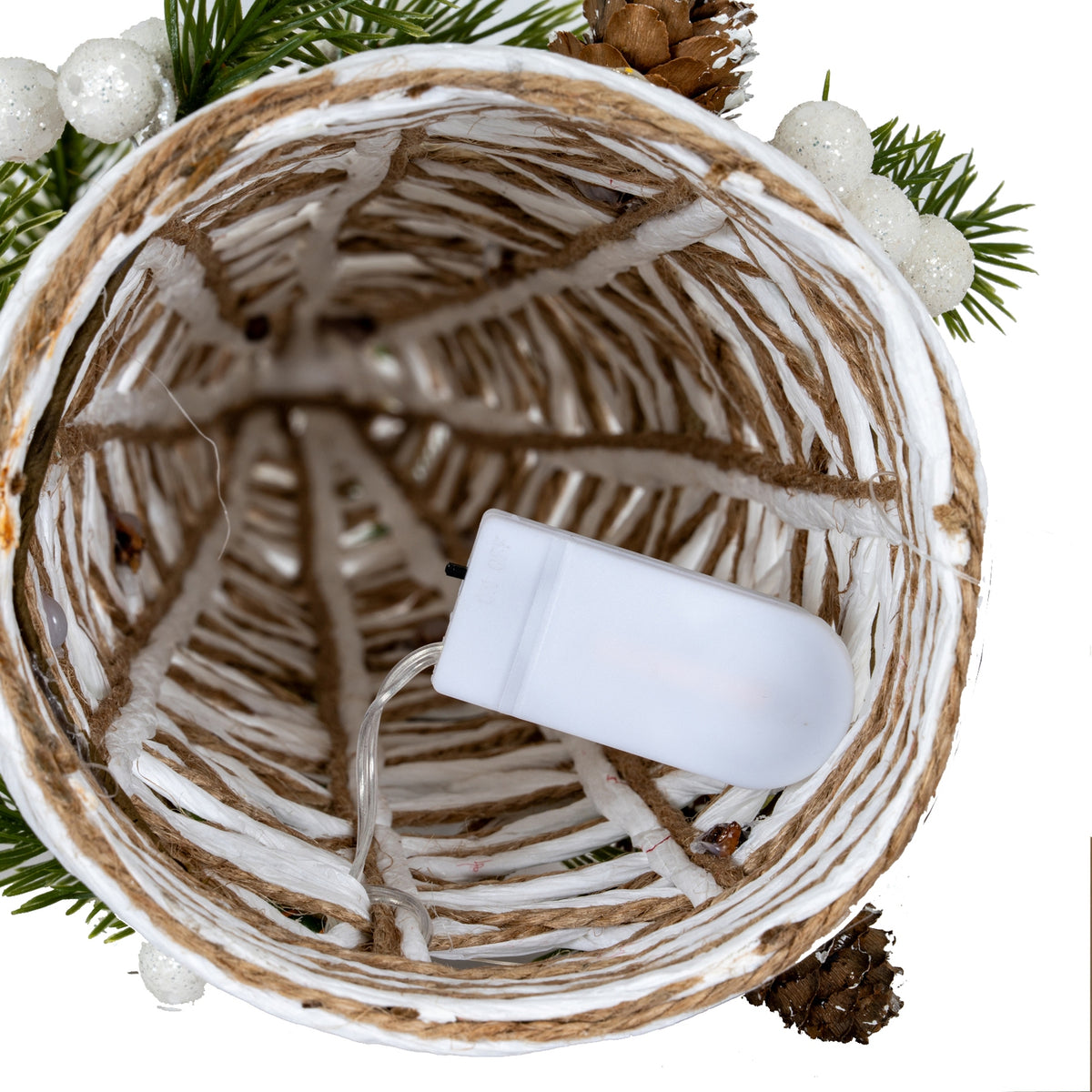 Large LED White Rattan Cone Tree with Winter Branches - view 3