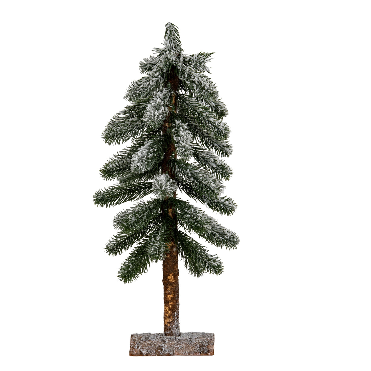 Medium Snowy Pine Tree on Wooden Stand