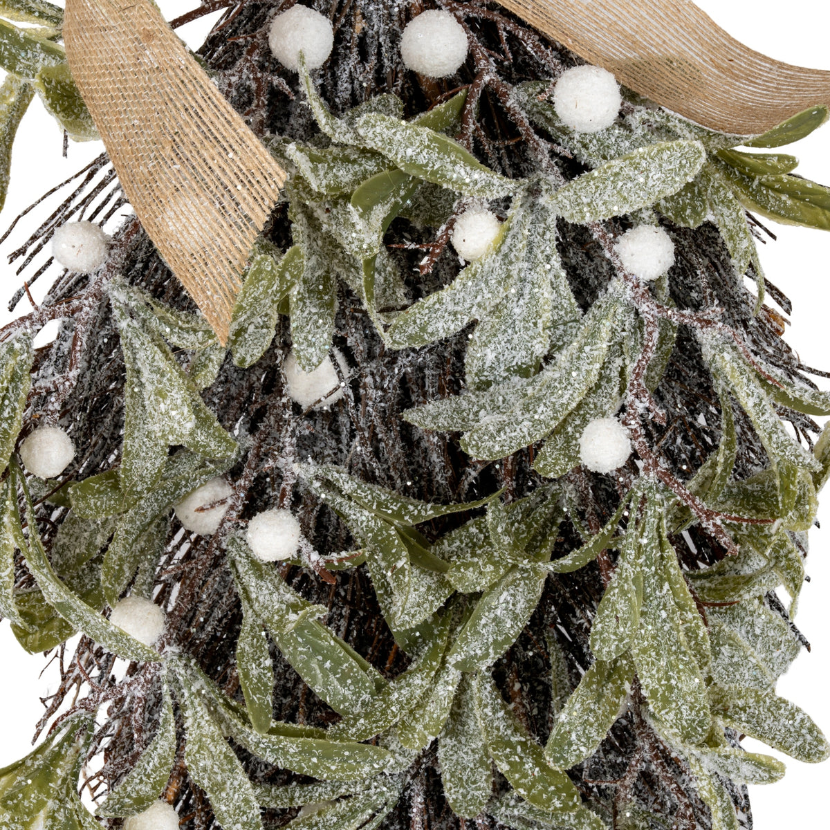Frosted Mistletoe And Pine Swag With Ribbon - view 2