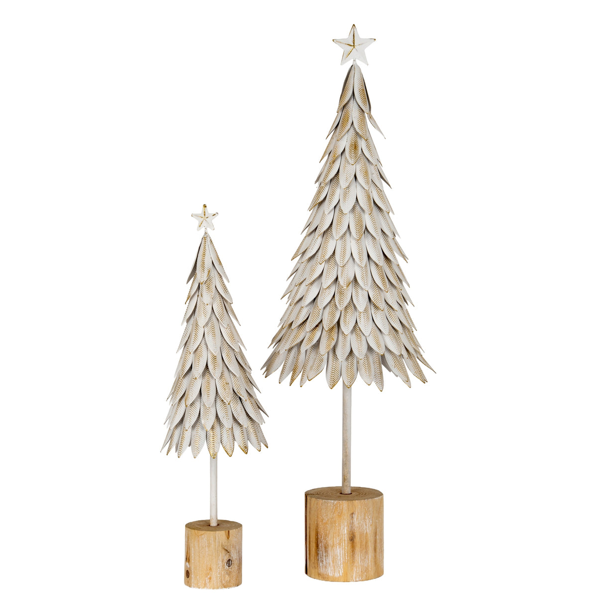 Large White Metal Christmas Tree On Wooden Stand - view 3