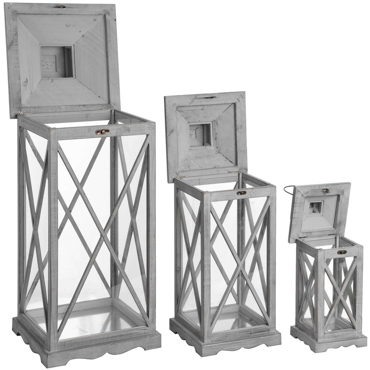 Set Of Three Wooden Lanterns With Traditional Cross Section - view 3