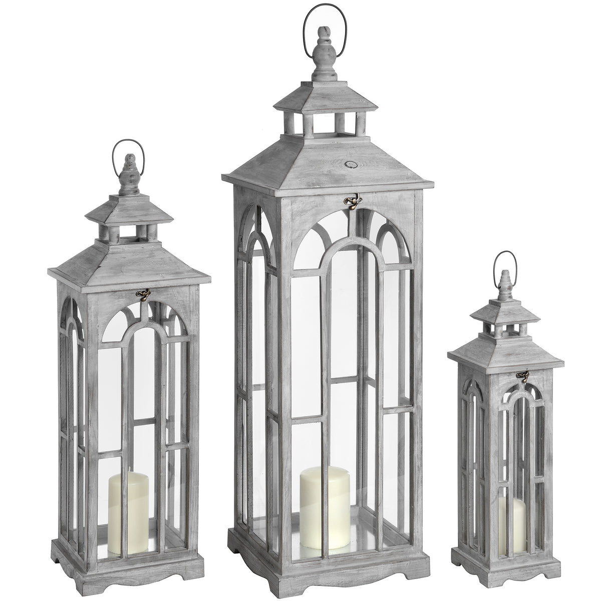 Set Of Three Wooden Lanterns With Archway Design - view 2