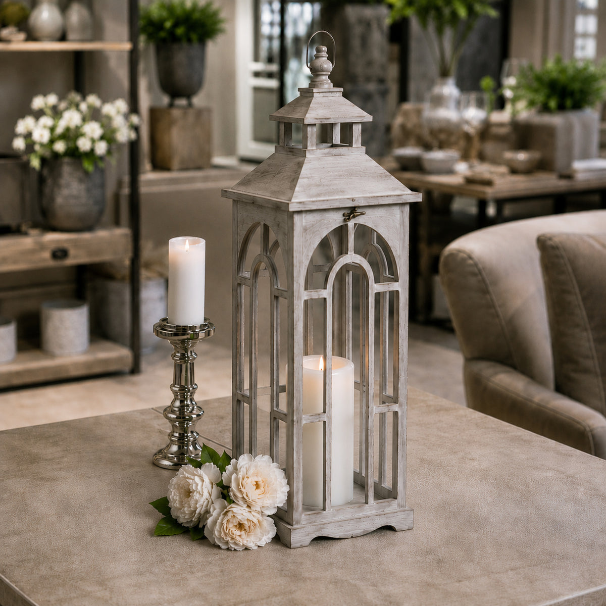 Set Of Three Wooden Lanterns With Archway Design - view 3