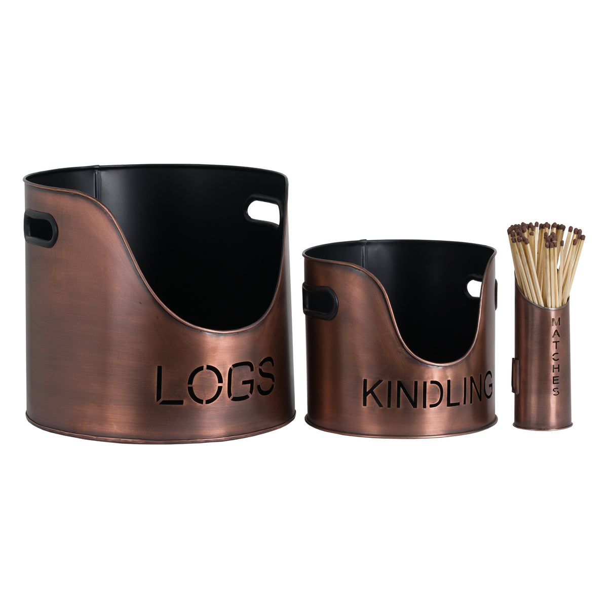 Copper Finish Logs And Kindling Buckets & Matchstick Holder - view 2