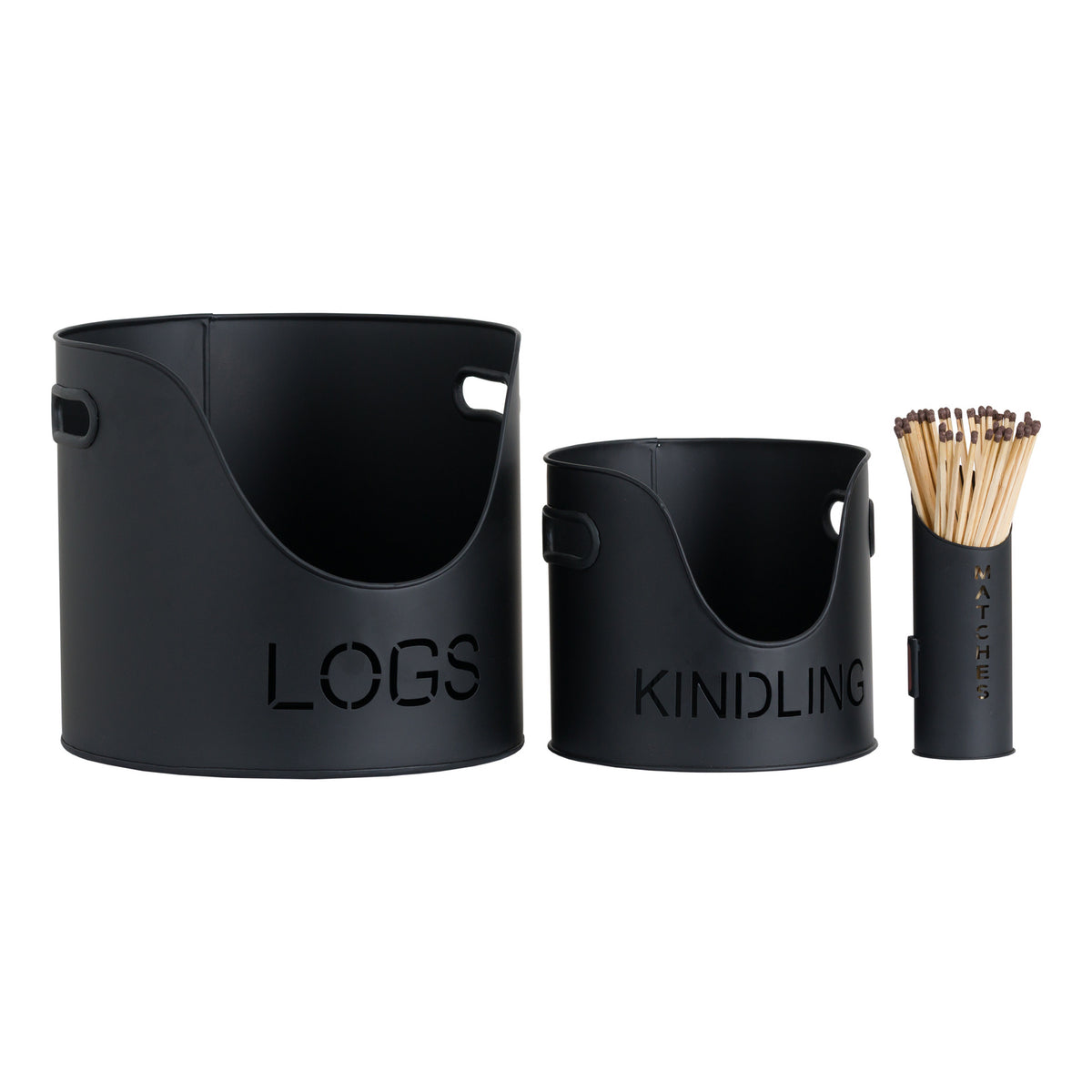 Black Finish Logs And Kindling Buckets & Matchstick Holder - view 2