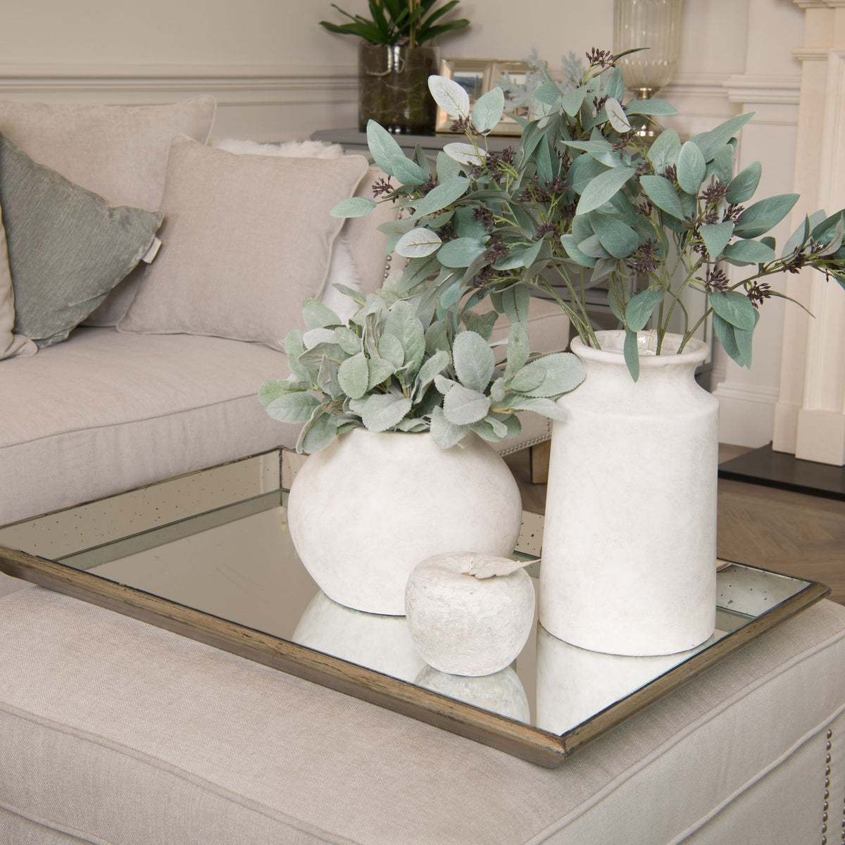 Astor Distressed Large Mirrored Tray With Wooden Detailing - view 4