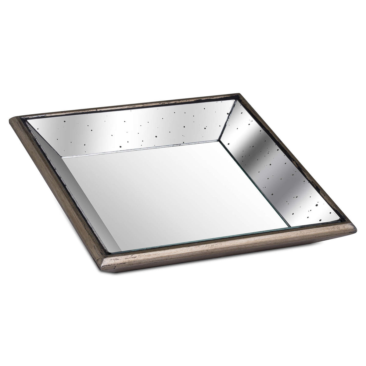 Astor Distressed Mirrored Square Tray with Wooden Detailing (Small)