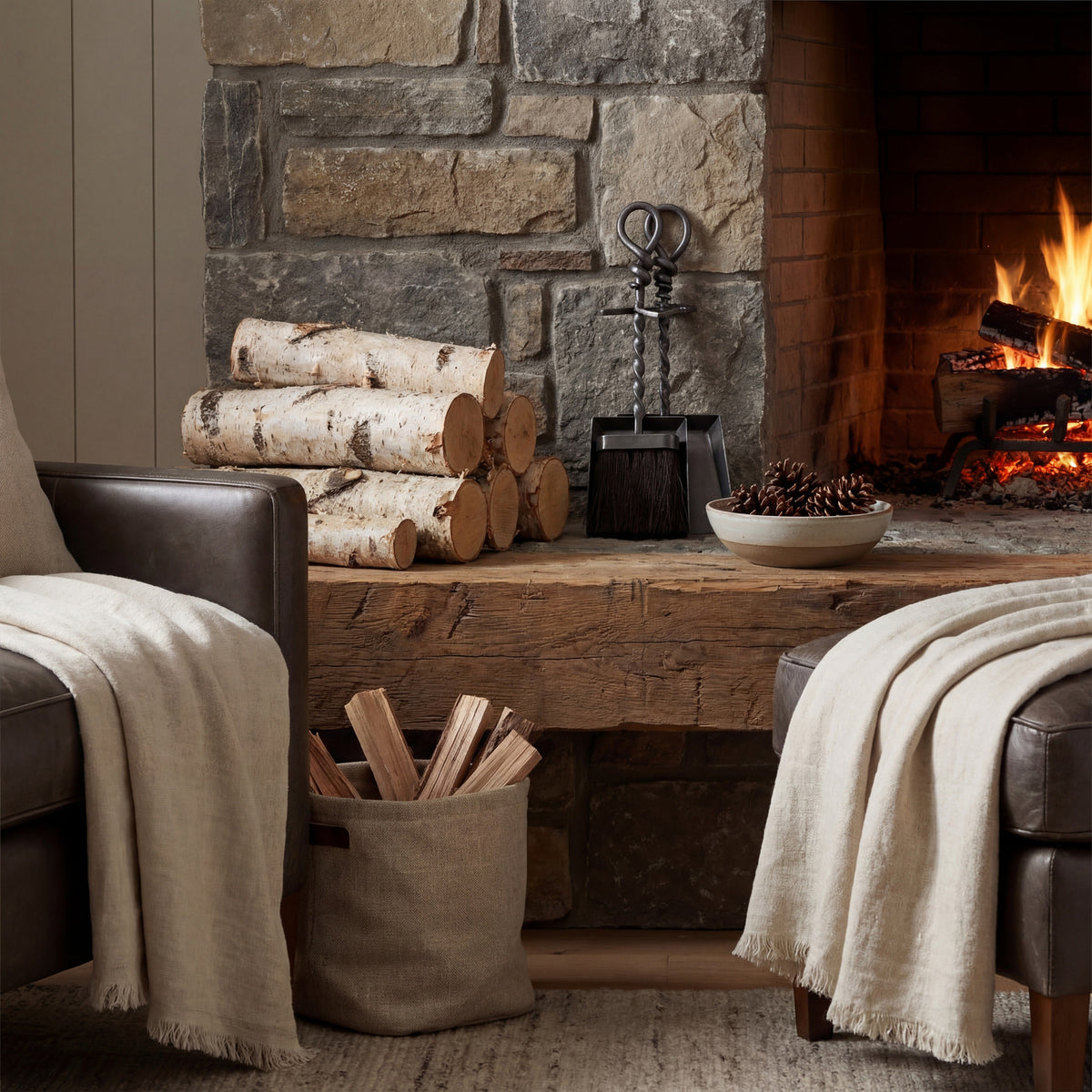 Silver Hearth Tidy Set with Hand Turned Loop Handle