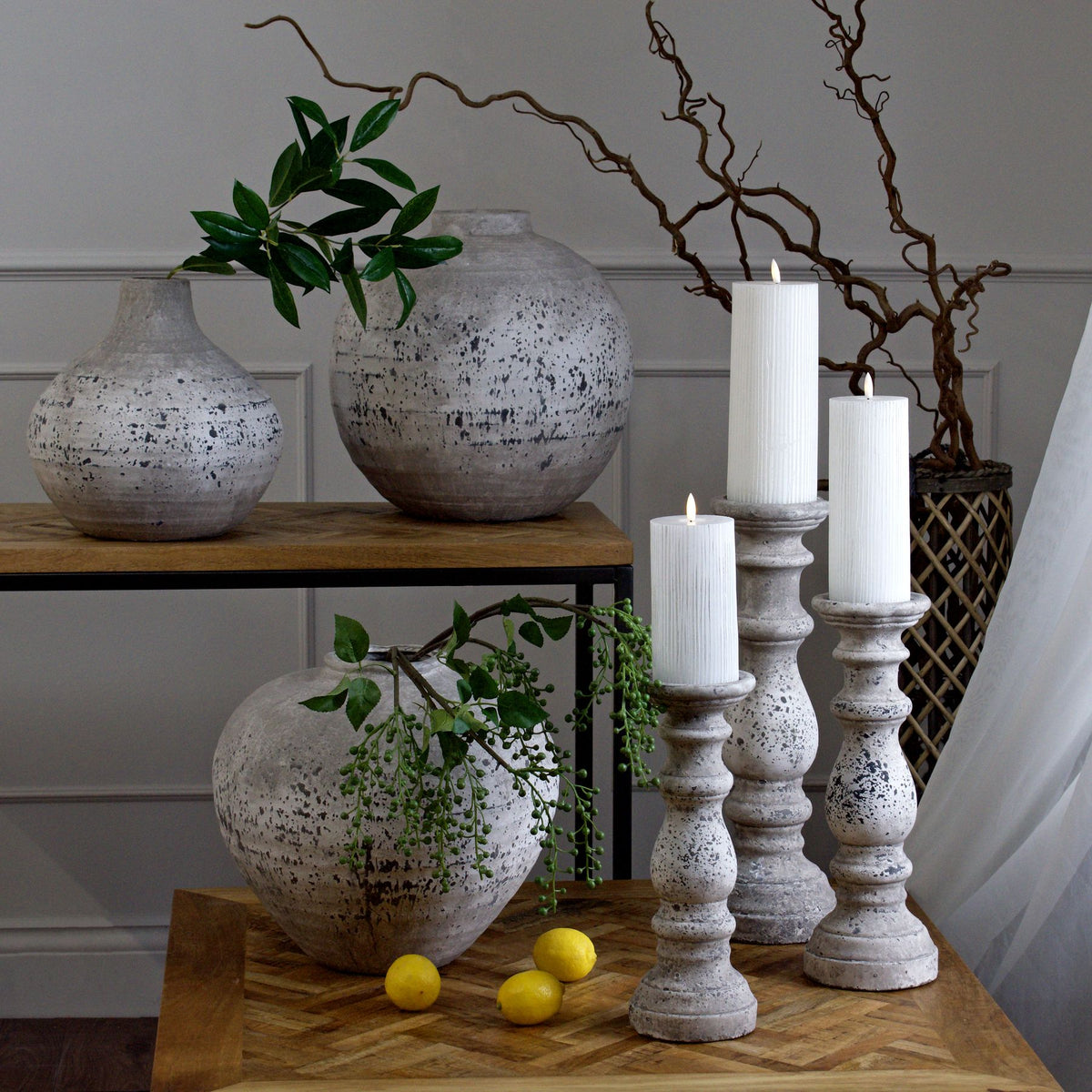 Large Stone Ceramic Column Candle Holder - view 4