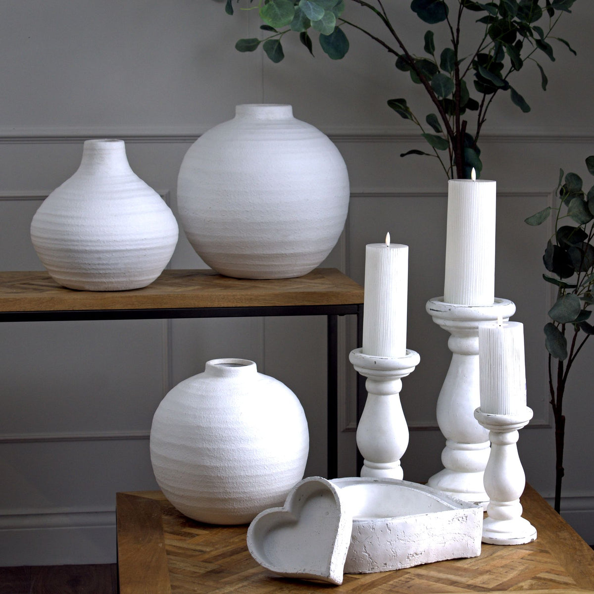 Large Matt White Ceramic Candle Holder - view 3