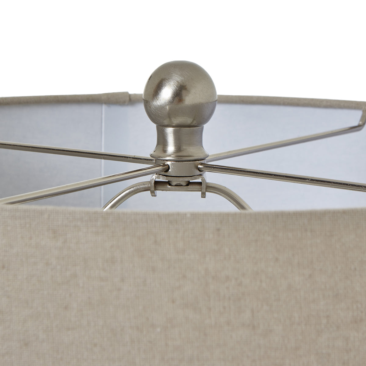 Squat White Beaded Ceramic Lamp With Linen Shade - view 4