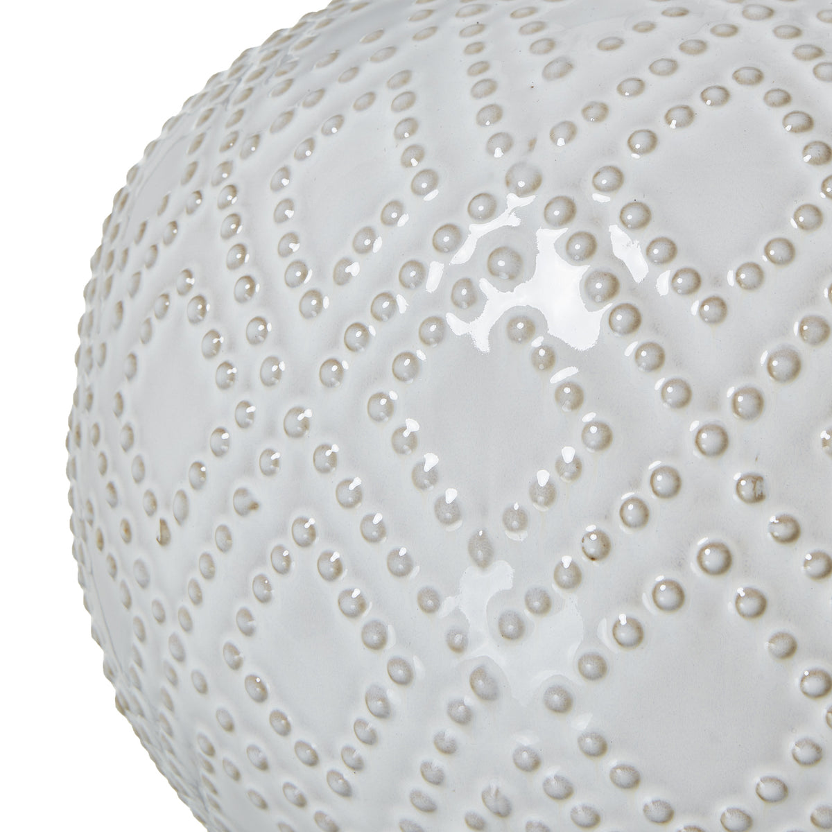 Squat White Beaded Ceramic Lamp With Linen Shade - view 5