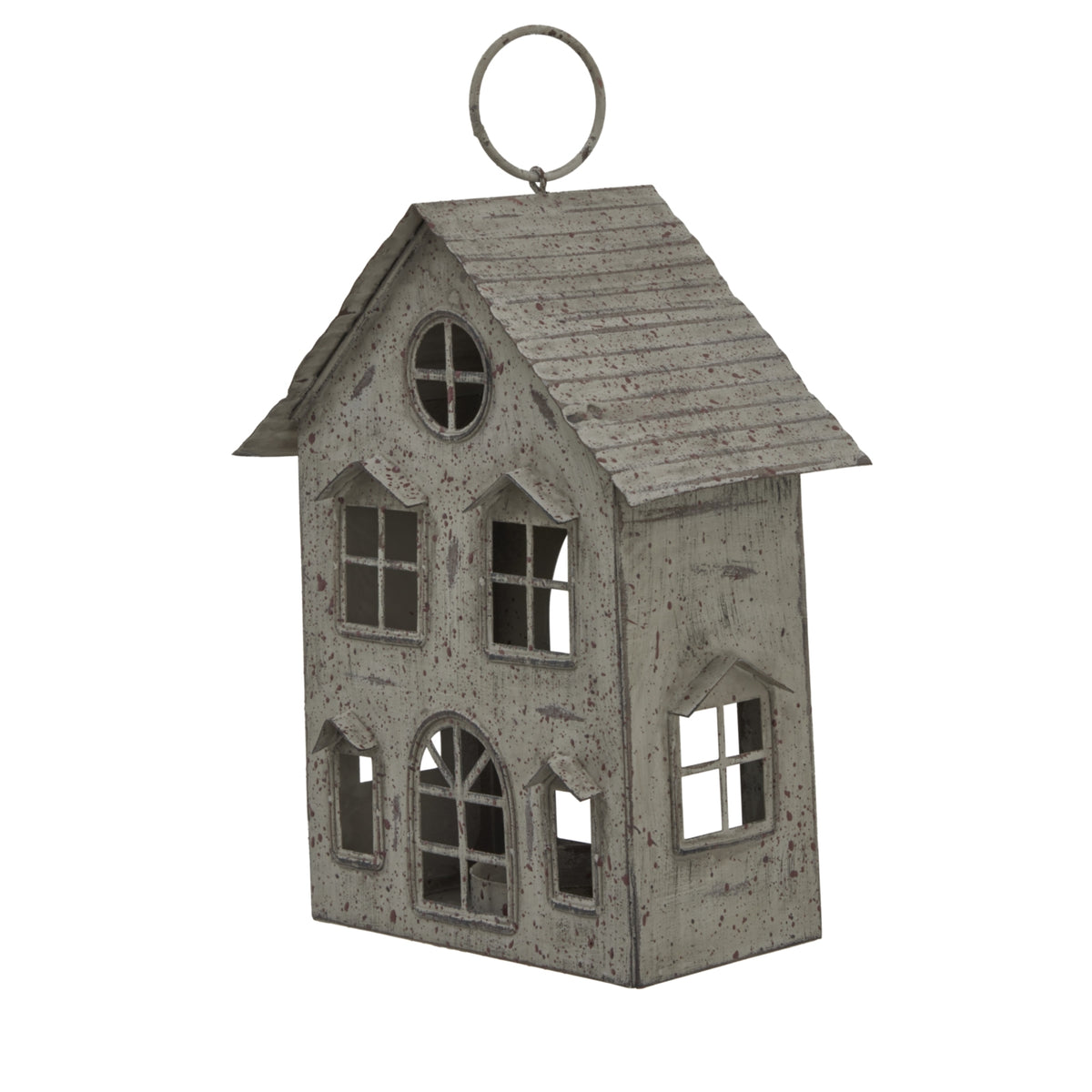 Rustic Metal Hanging House Tealight with Glass Votive - view 2