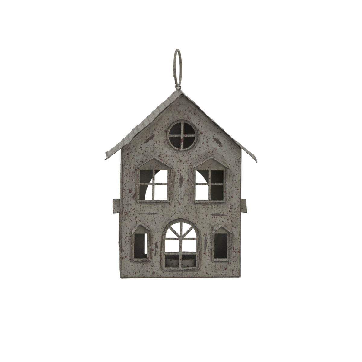 Rustic Metal Hanging House Tealight with Glass Votive