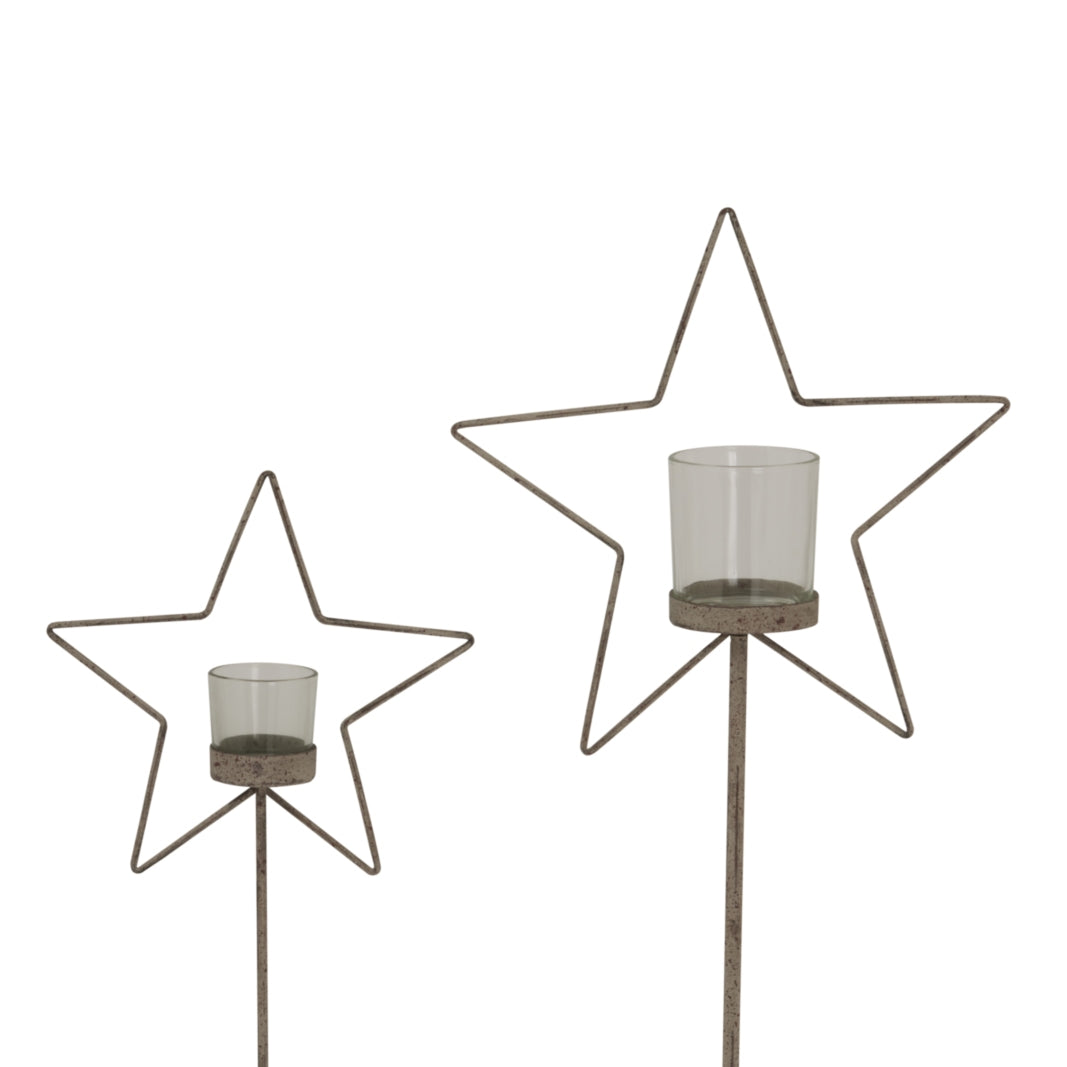 Large Natural Rustic Star on Wood Stand with Glass Votive - view 4