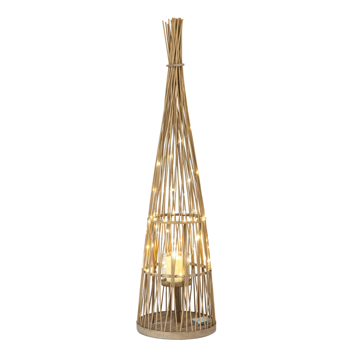 Large Conical Wicker Lantern With Glass Holder & LED Lights - view 2