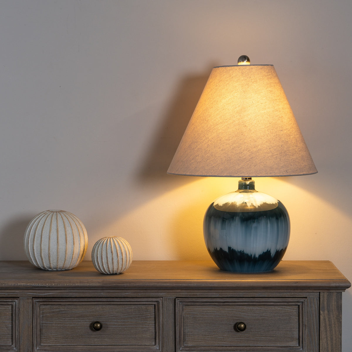 Ocean Shadows Squat Table Lamp With Linen Shade - view 2