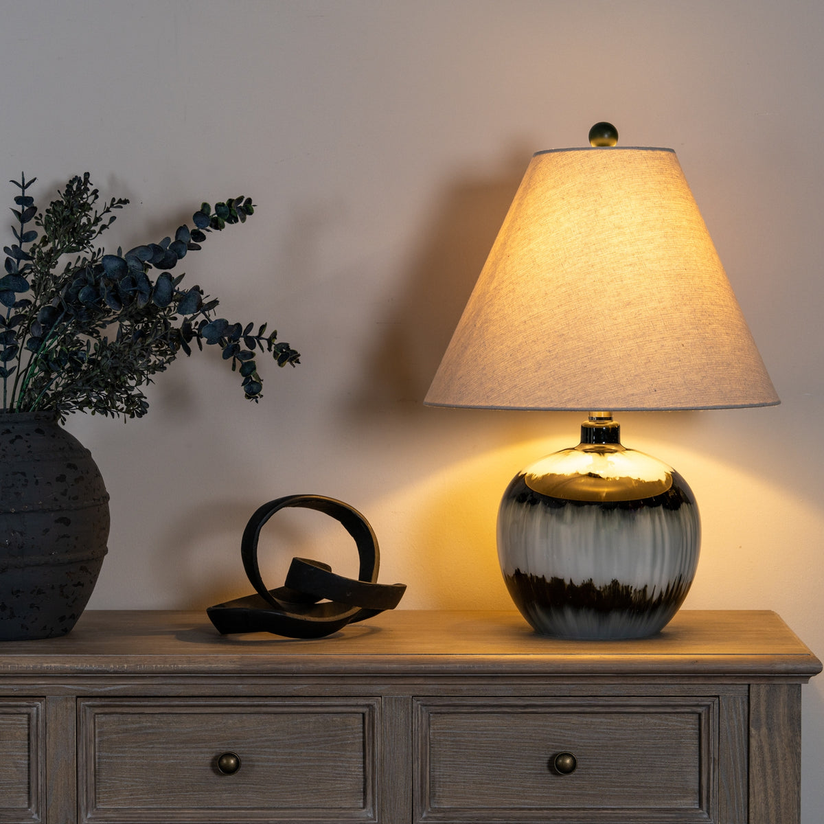 Midnight Shadows Squat Table Lamp With Linen Shade - view 2