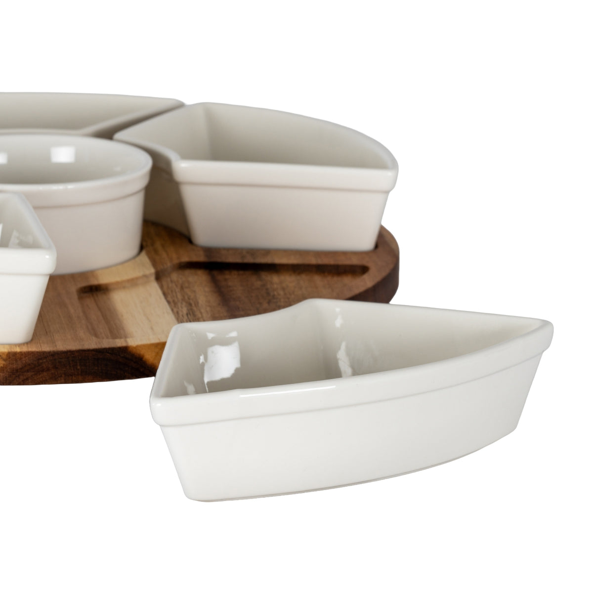 Acacia Lazy Susan Including Ceramic Serving Bowls - view 4