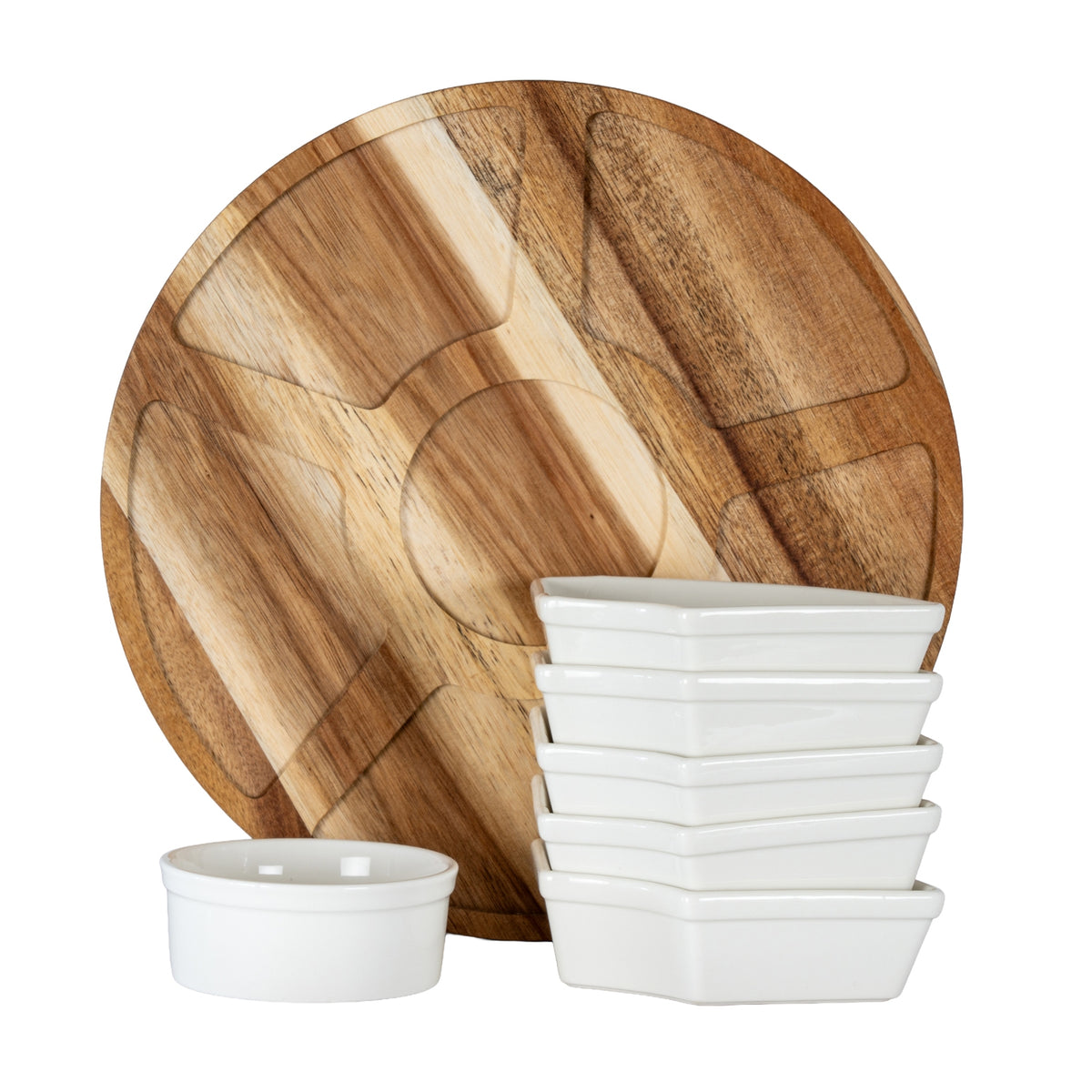 Acacia Lazy Susan Including Ceramic Serving Bowls - view 5