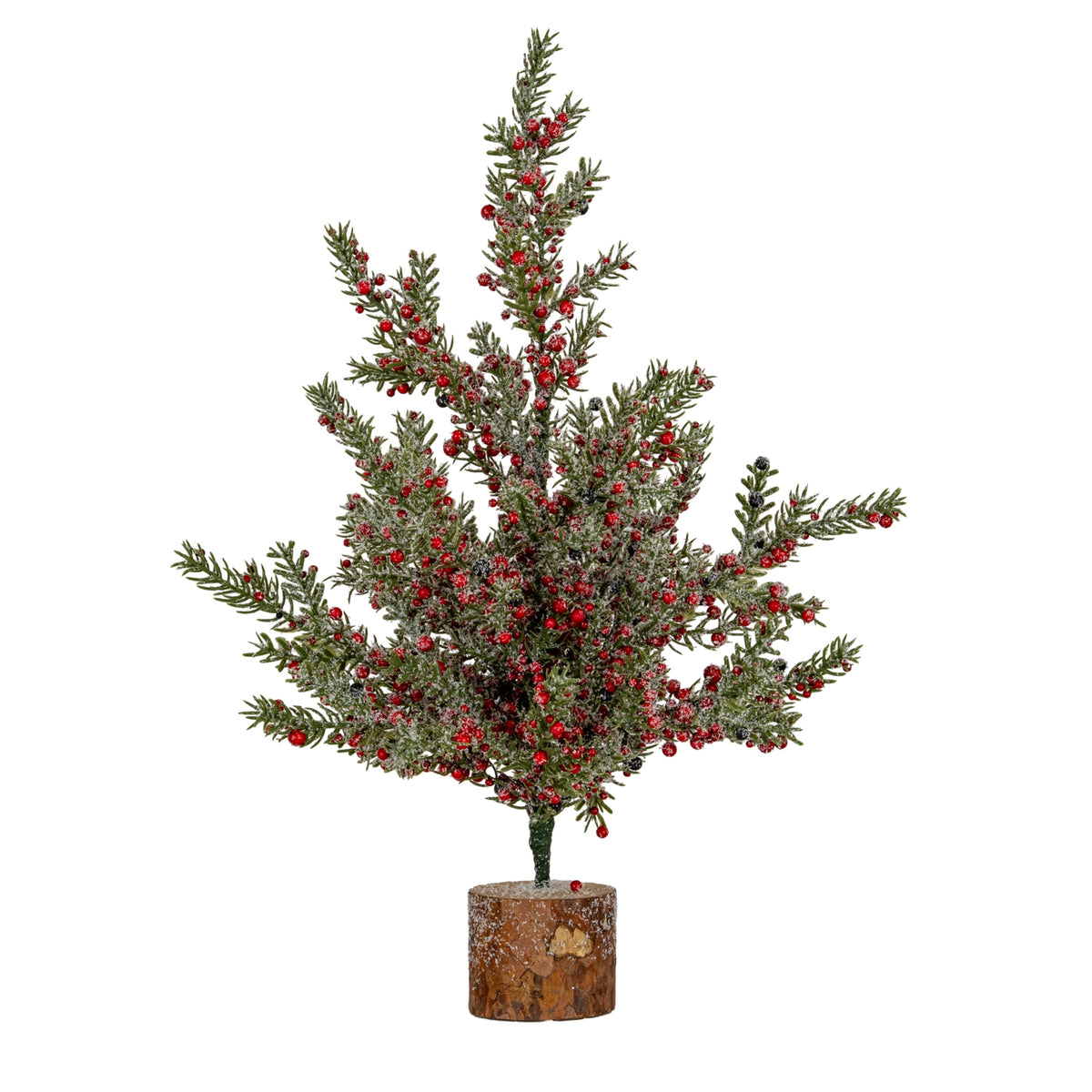 Large Frosted Winter Berry Tree on Wooden Block