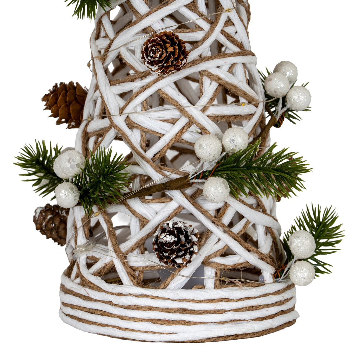 Large LED White Rattan Cone Tree with Winter Branches - view 2