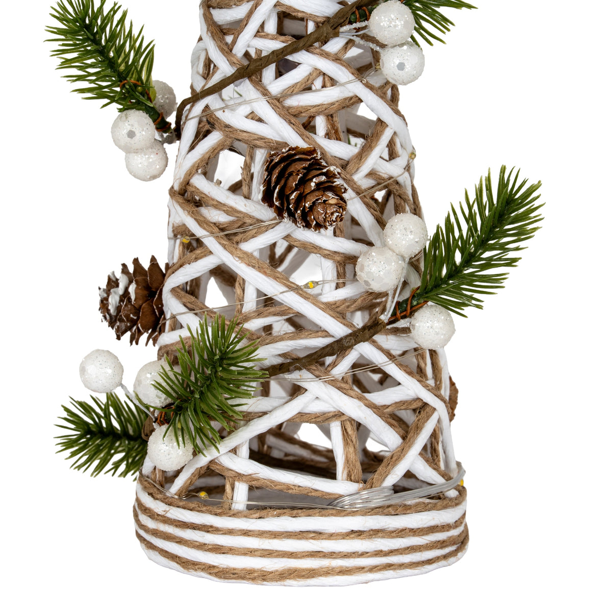 Small LED White Rattan Cone Tree With Winter Branches - view 2