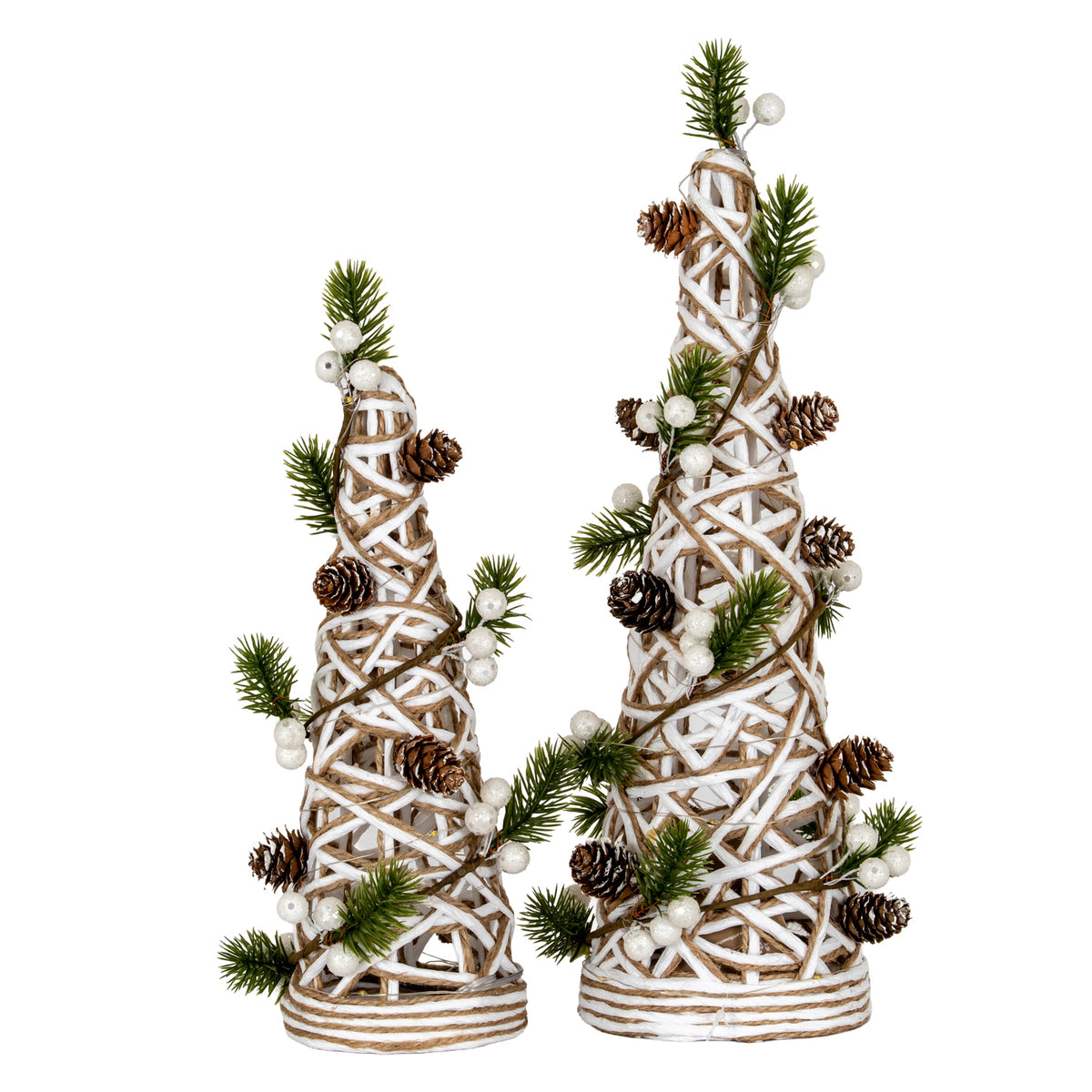 Small LED White Rattan Cone Tree With Winter Branches - view 4