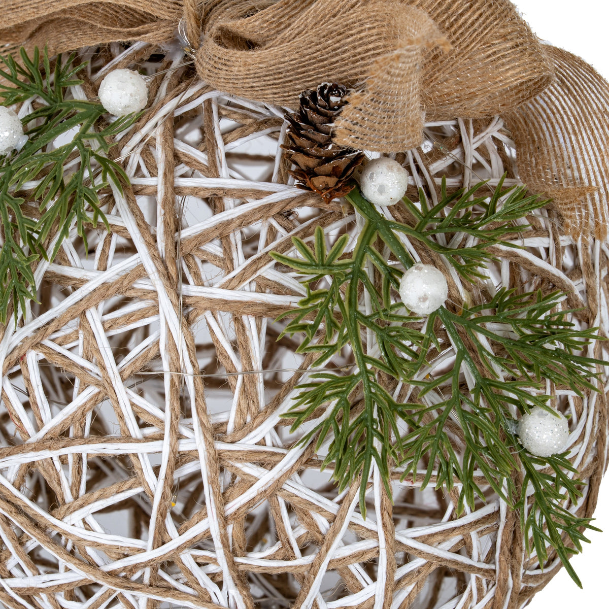 Large LED White Rattan Bauble With Branches And Ribbon - view 2