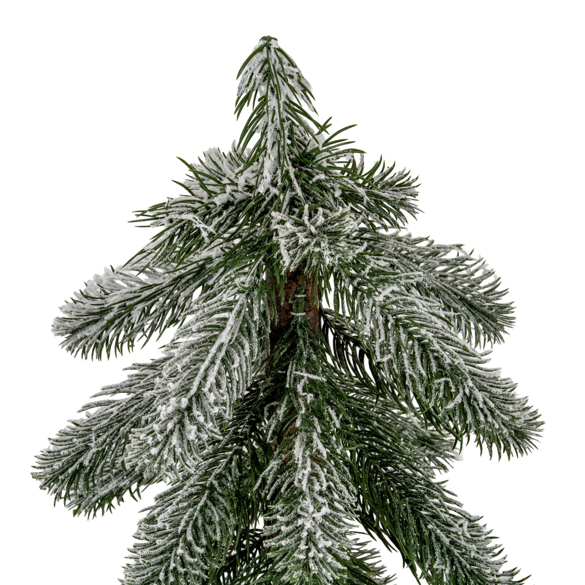 Small Snowy Pine Tree on Wooden Stand - view 2
