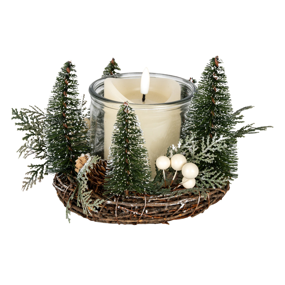 Medium Brush Tree Candle Wreath With Berries And Pinecones - view 2