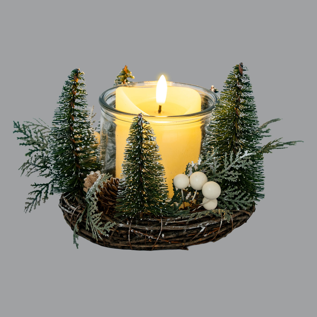 Medium Brush Tree Candle Wreath With Berries And Pinecones - view 3
