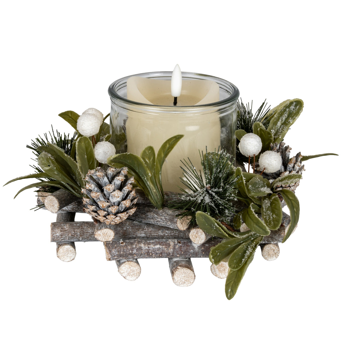 Frosted Mistletoe and Pine Candle Wreath - view 2