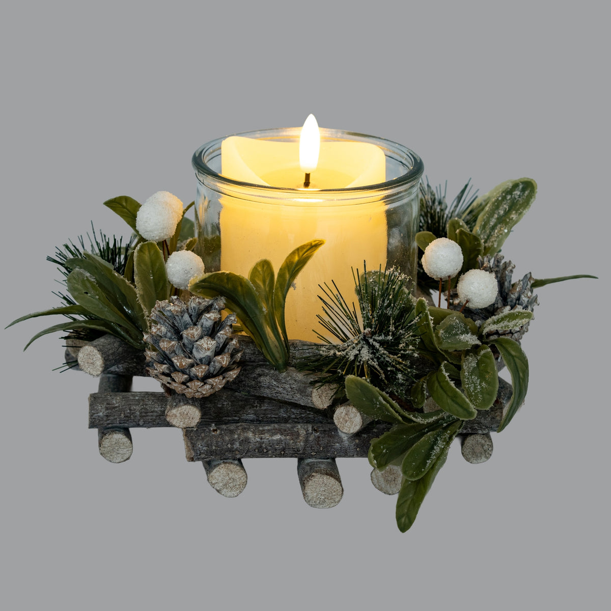 Frosted Mistletoe and Pine Candle Wreath - view 3