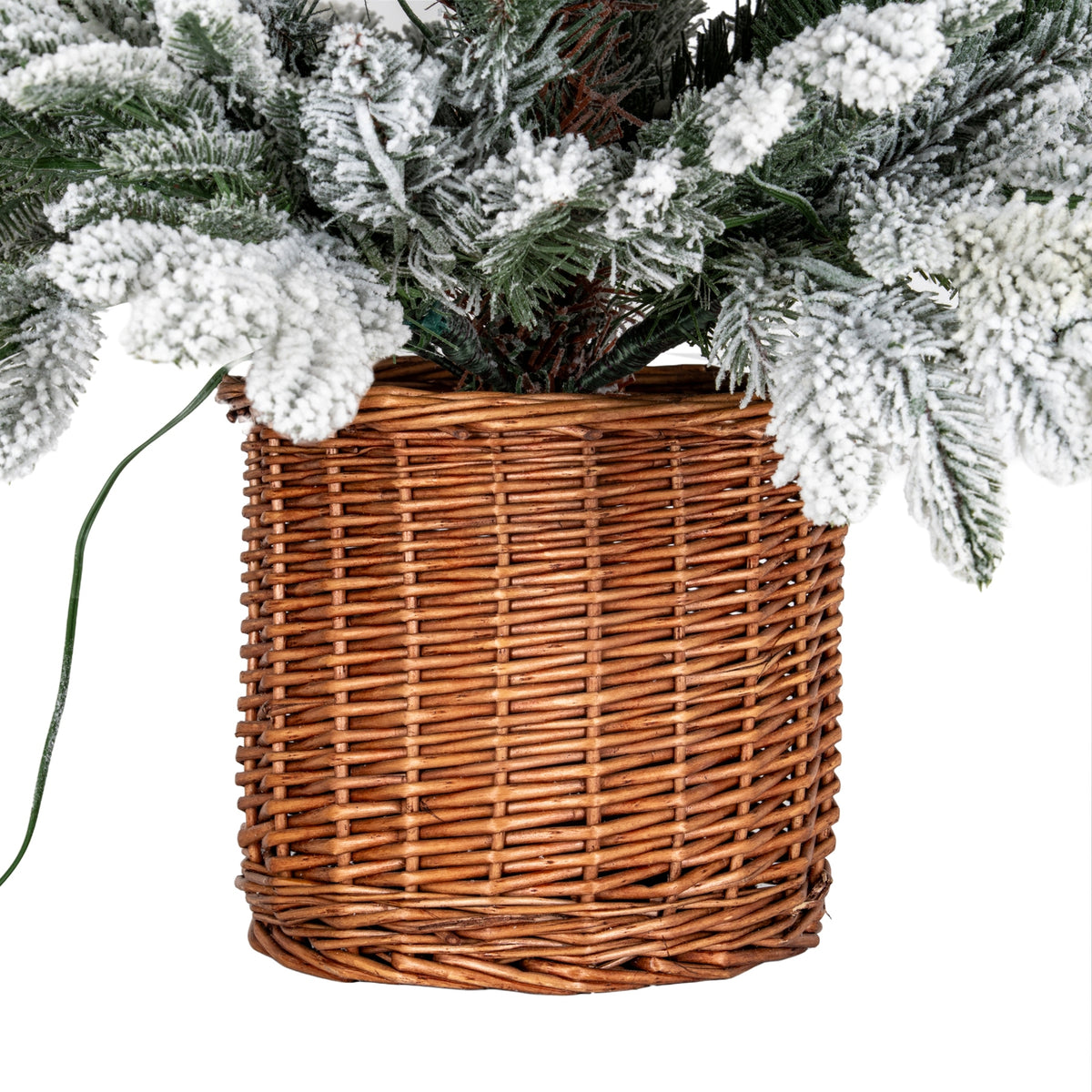 Snowy Norway Fir Pre-Lit LED 300L Fir Tree In Rattan Pot - view 3