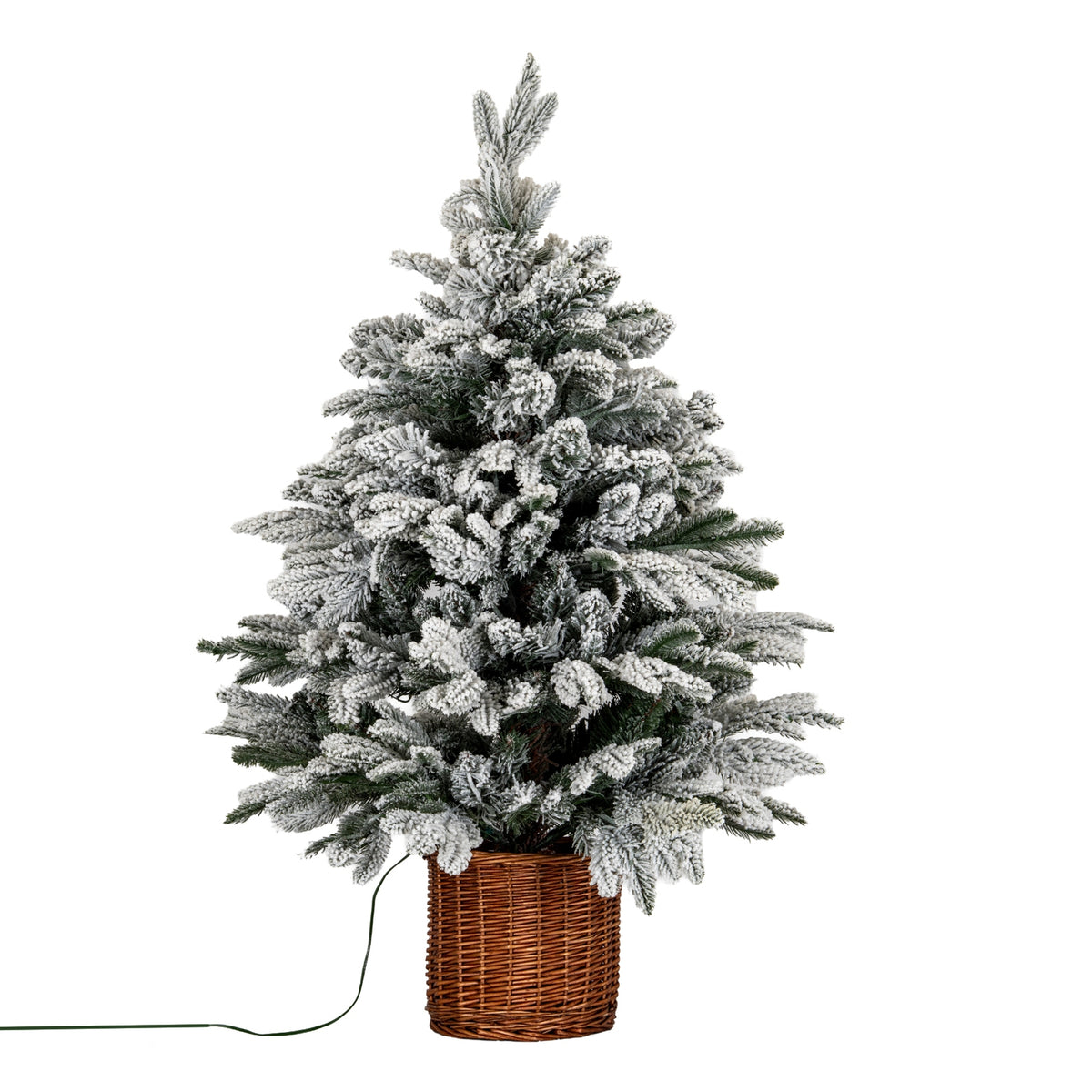 Snowy Norway Fir Pre-Lit LED 300L Fir Tree In Rattan Pot