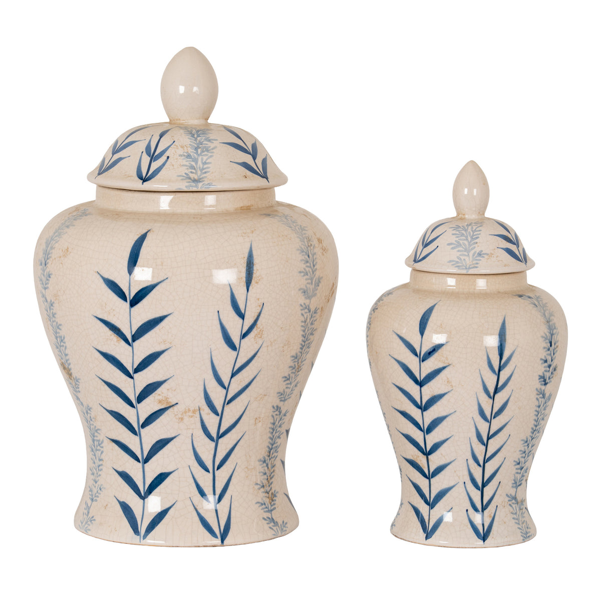Large Blue Flora Ceramic Ginger Jar - view 2